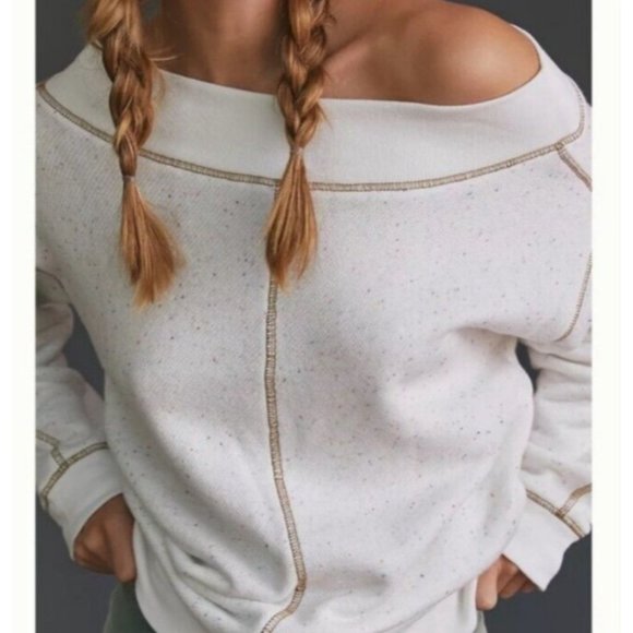 Pilcro and The Letterpress Anthropologie Sweatshirt Top Ivory Confetti X-Small - Picture 3 of 11